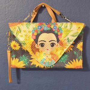 Floral Art Clutch with Tan Accents